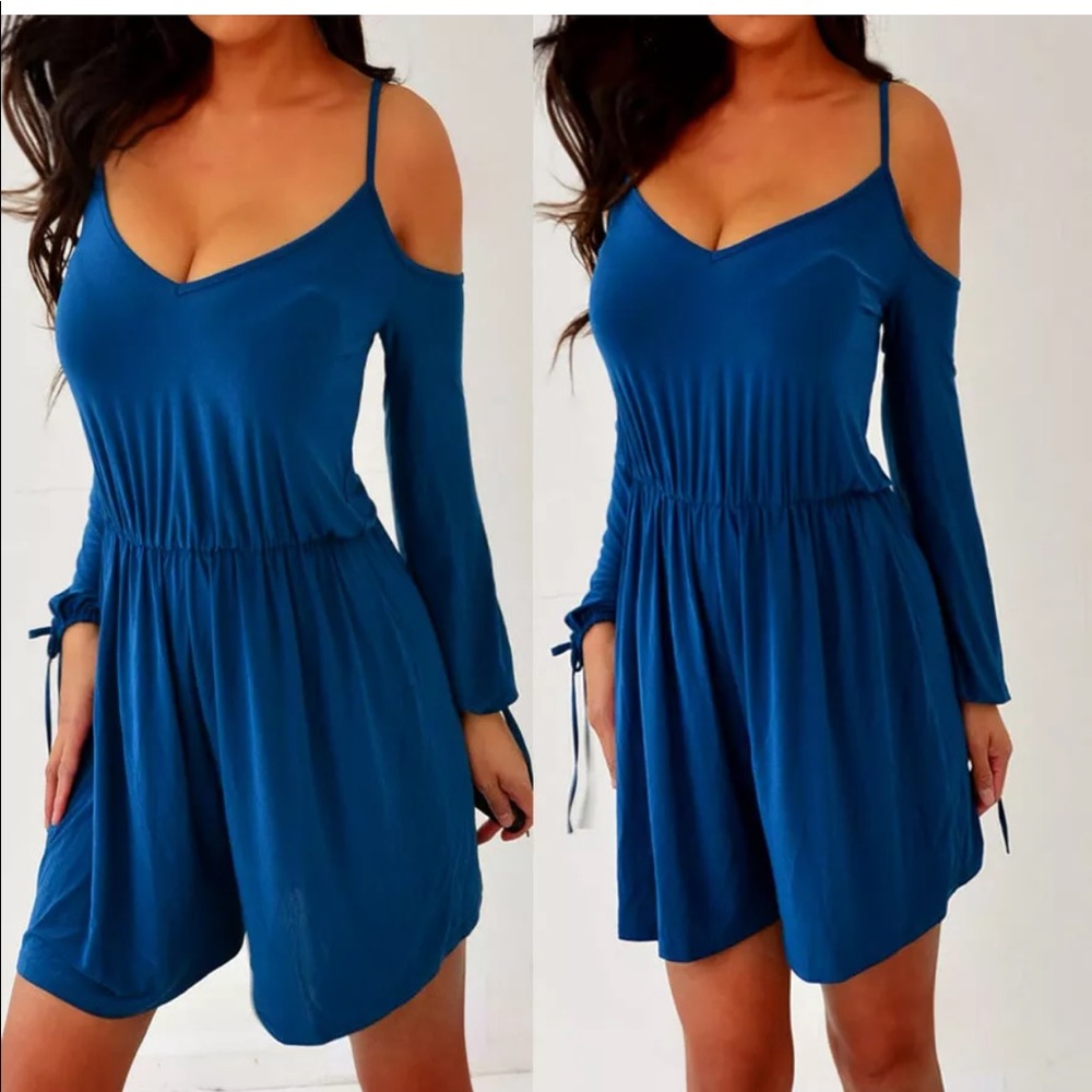 ASOS Teal Blue Cut-out Shorts Romper 4 S NWT - Picture 1 of 8
